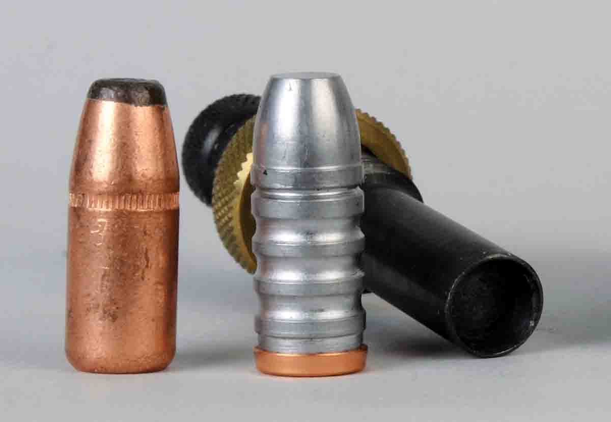 These bullets work well in .38-55 and .38-56. At left is a Barnes 255-grain .377 inch softpoint and at right is a RCBS 38-255FN sized to .379 inch.
